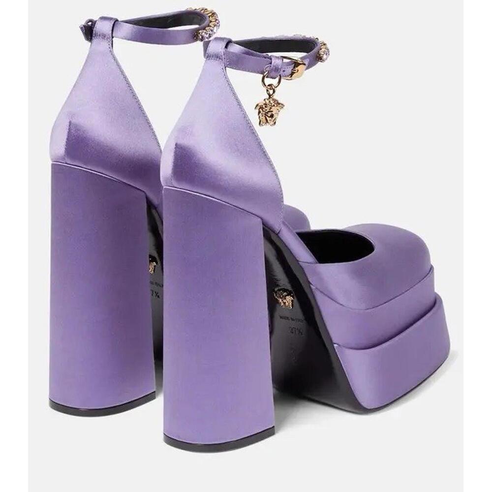 NIB Versace Medusa Aevitas Orchid Purple Satin Crystal Platform Pumps 40.5 $1575 - Picture 4 of 9